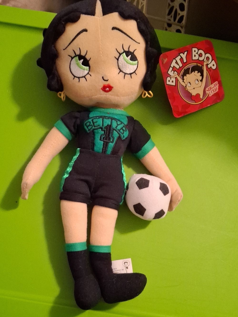 Betty Boop Black & Green Soccer Plush Doll with Ball